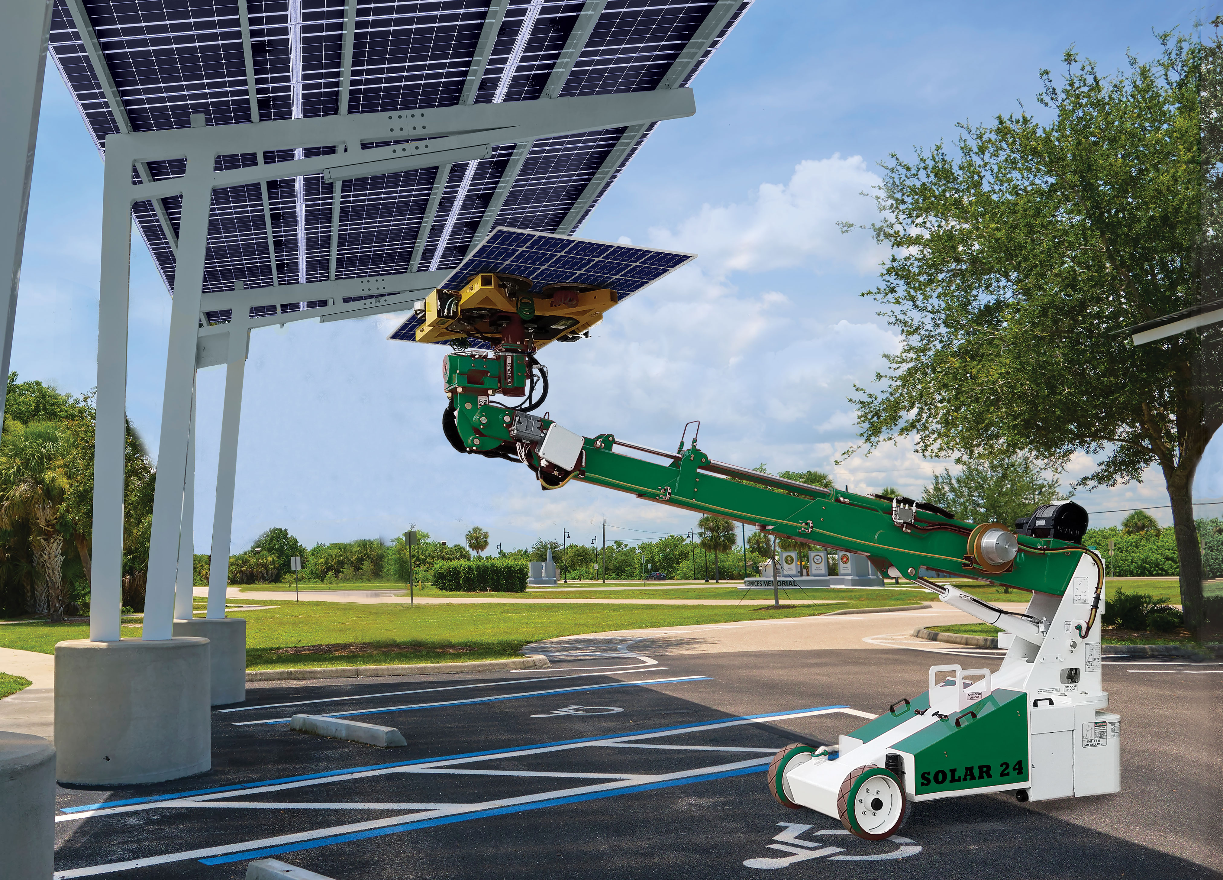 Solar 24 installing solar panels in a carport.